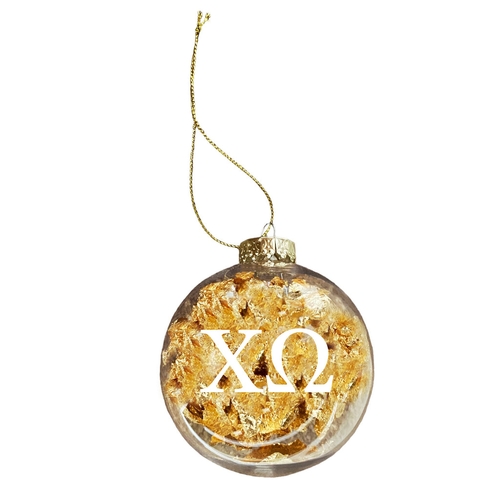 Chi Omega Ornament - Clear Plastic Ball Ornament with Gold Foil