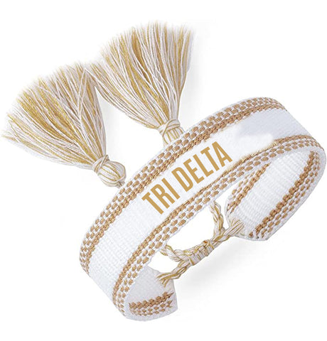 Delta Delta Delta Woven Bracelet, White and Gold Design