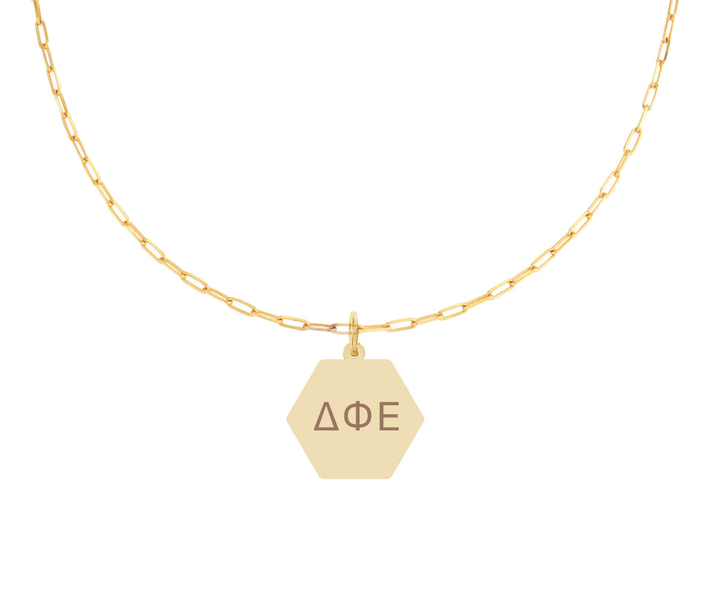 Delta Phi Epsilon Paperclip Necklace with DPE Sorority Pendant