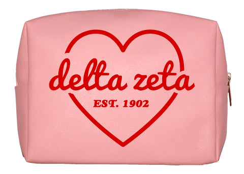 Delta Zeta Pink w/Red Heart Makeup Bag