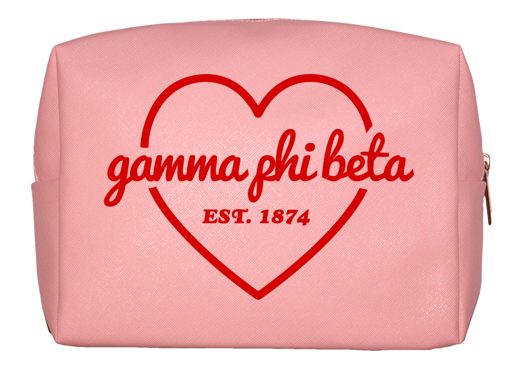 Gamma Phi Beta Pink w/Red Heart Makeup Bag