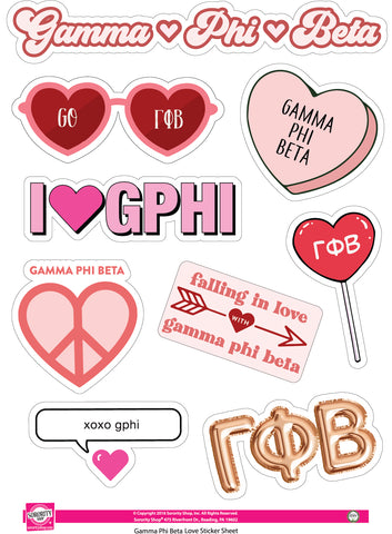 Gamma Phi Beta- Sticker Sheet- Love Theme