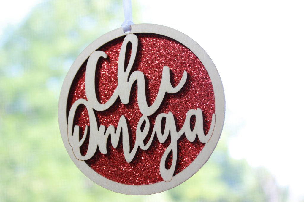 Chi Omega - Laser Carved Greek Letter Ornament - 3" Round