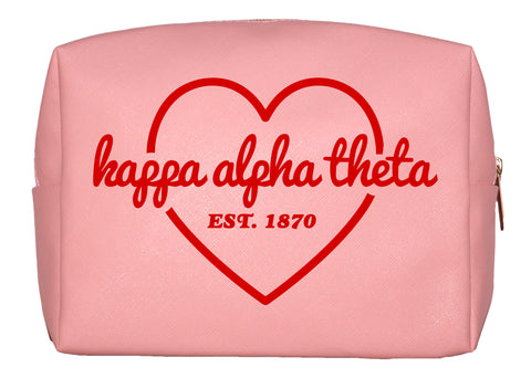 Kappa Alpha Theta Pink w/Red Heart Makeup Bag