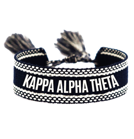 Kappa Alpha Theta Woven Bracelet, Black and White Design