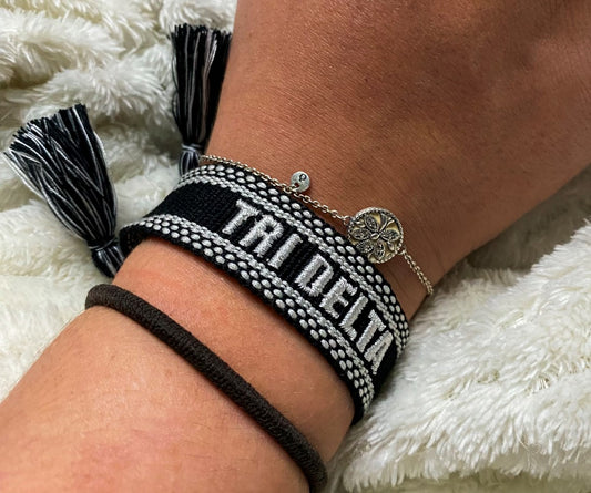 Phi Mu Woven Bracelet, Black and White Design