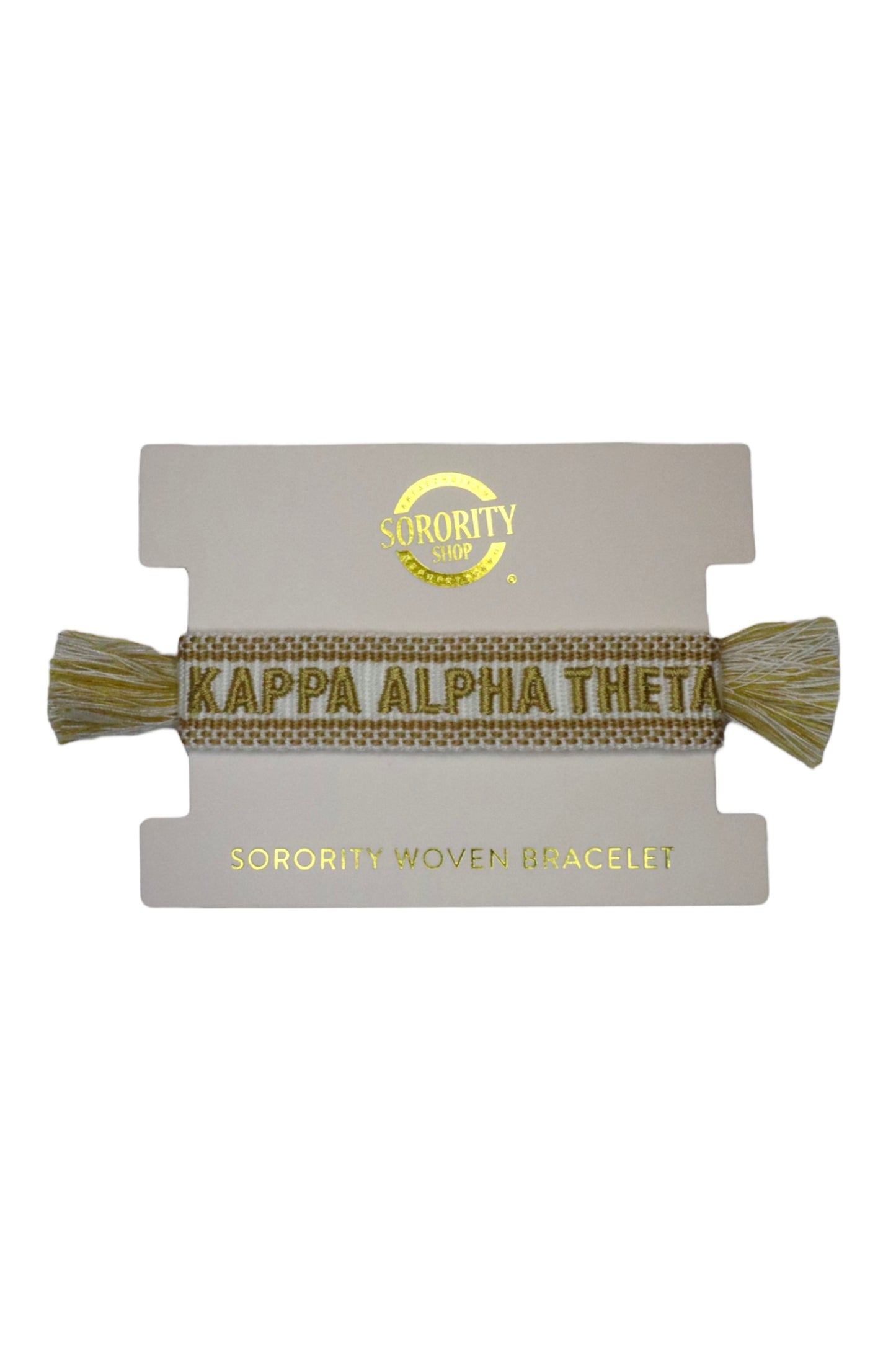 Phi Mu Woven Bracelet, White and Gold Design