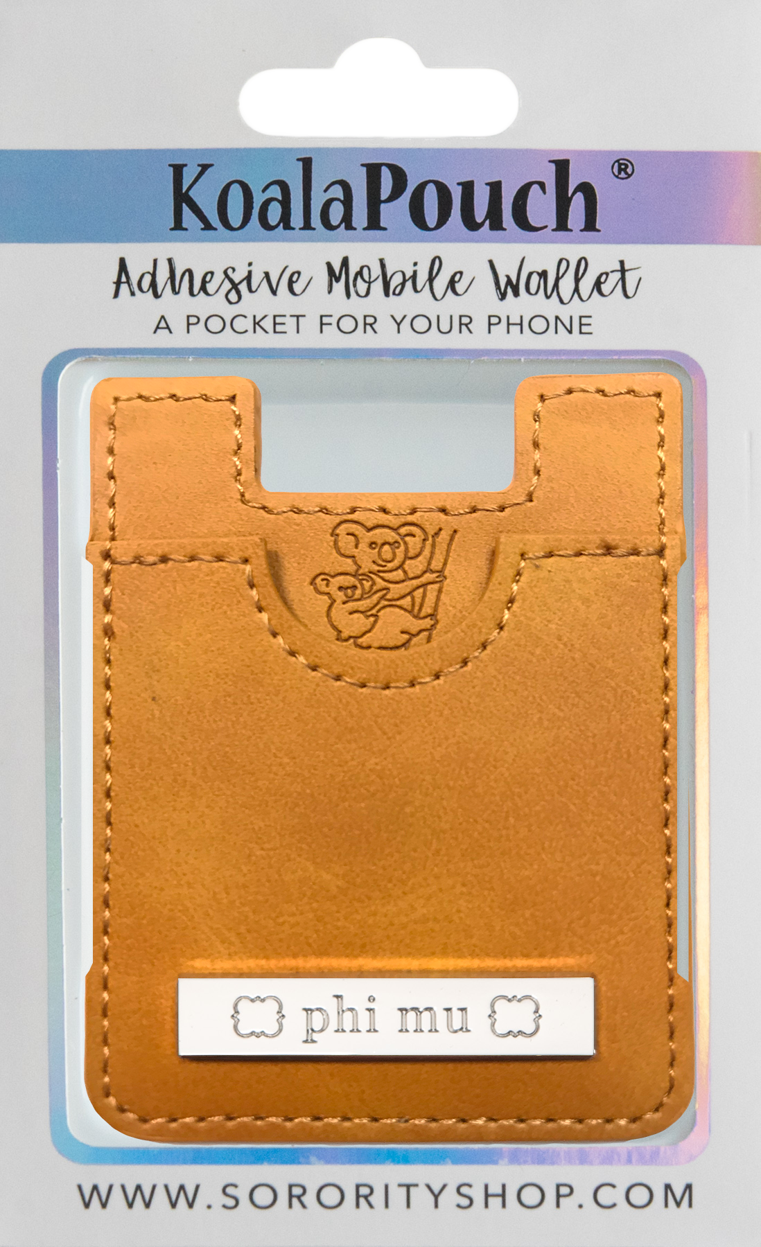 Phi Mu Faux Leather adhesive mobile wallet, koala pouch