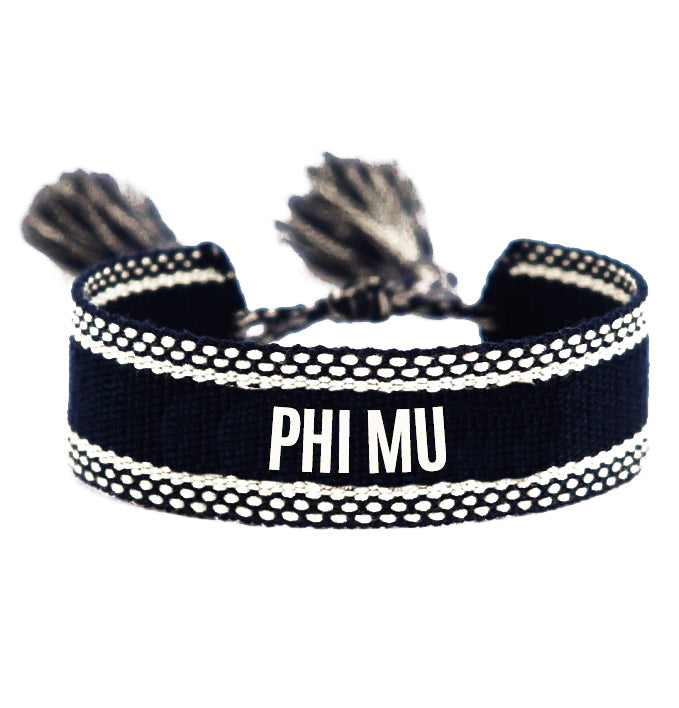 Phi Mu Woven Bracelet, Black and White Design