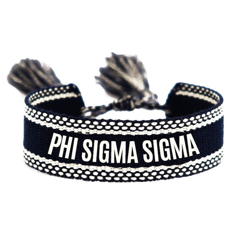 Phi Sigma Sigma Woven Bracelet, Black and White Design