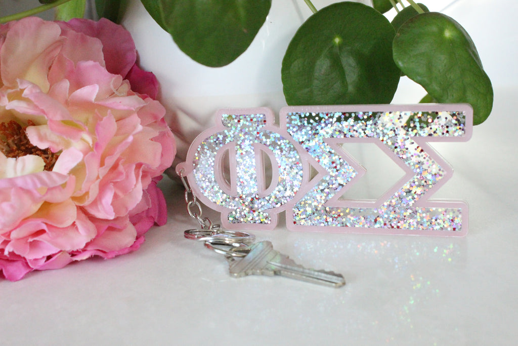 Phi Sigma Sigma Glitter Sorority Keychain