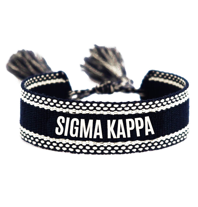 Sigma Kappa Woven Bracelet, Black and White Design