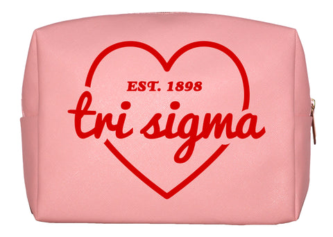 Sigma Sigma Sigma Pink w/Red Heart Makeup Bag