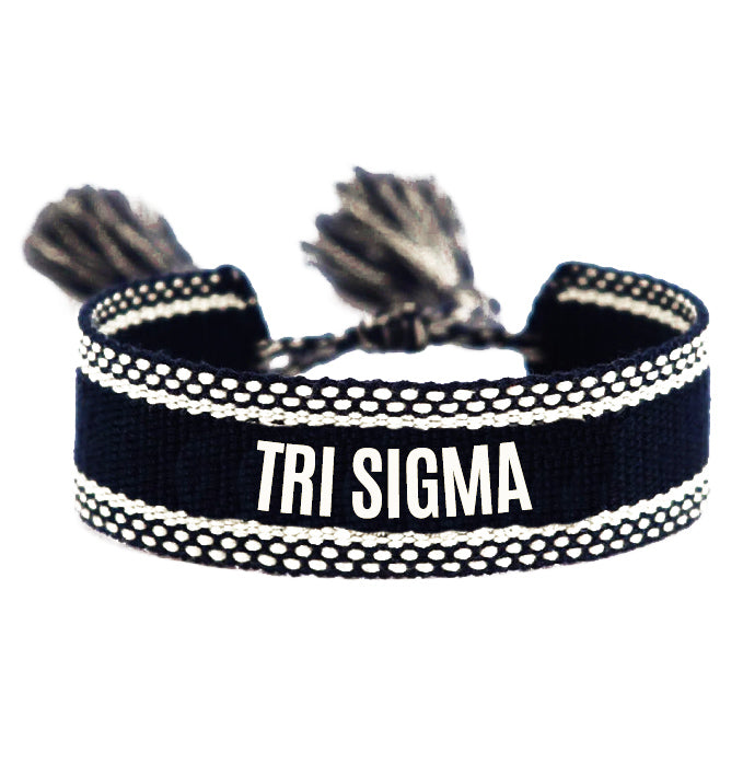 Sigma Sigma Sigma Woven Bracelet, Black and White Design