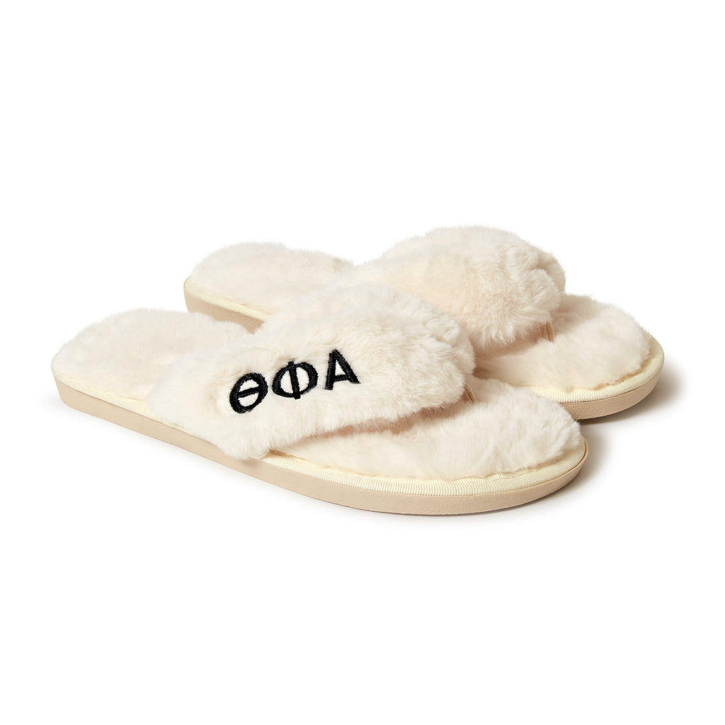 Theta Phi Alpha - Furry Slippers Women - With TPA Embroidery Logo