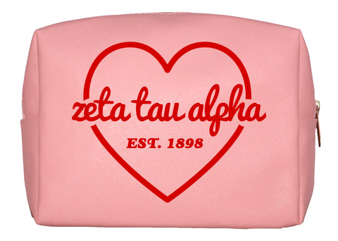 Zeta Tau Alpha Pink w/Red Heart Makeup Bag