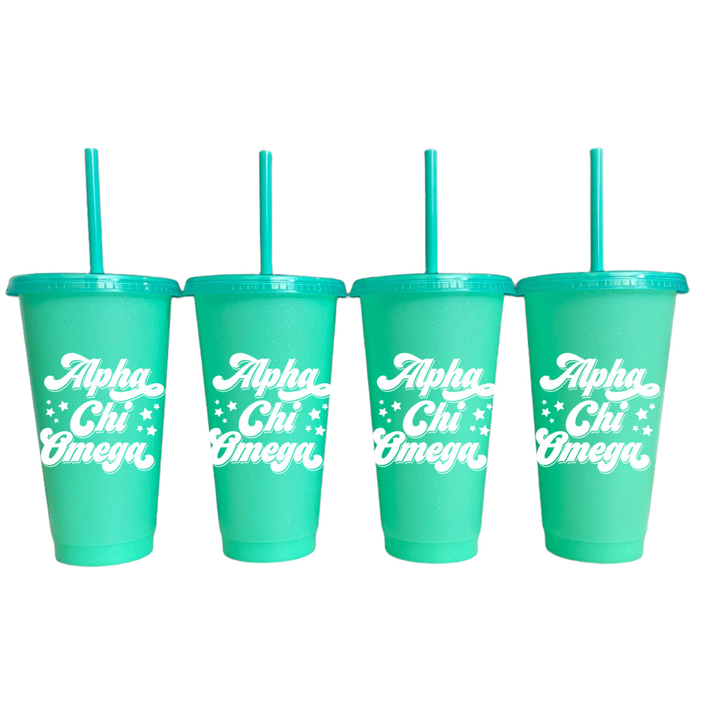 Alpha Chi Omega Glitter Color Changing Cup 4-Pack