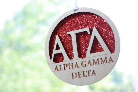 Alpha Gamma Delta - Laser Carved Greek Letter Ornament - 3" Round