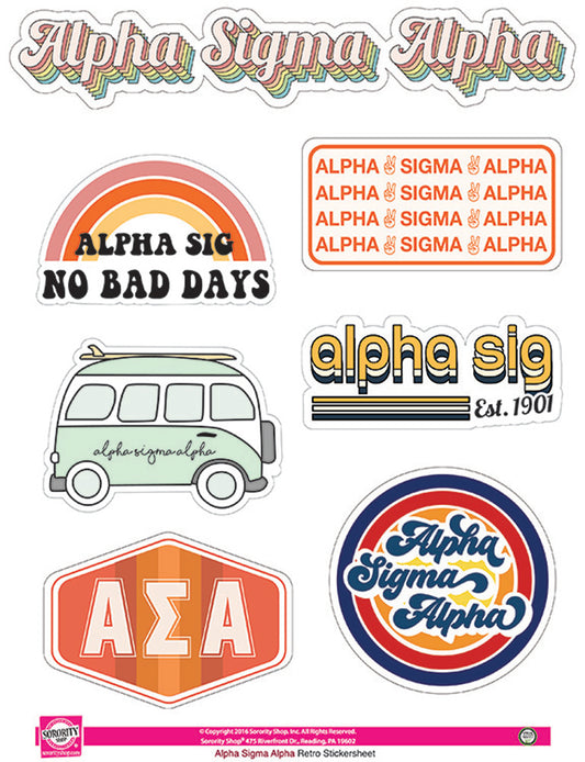 Alpha Sigma Alpha Retro Sticker Sheet