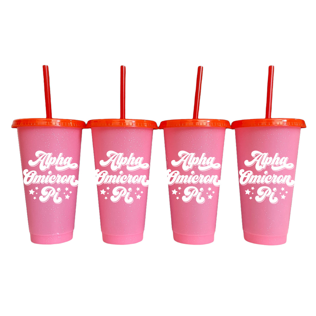 Alpha Omicron Pi Glitter Color Changing Cup 4-Pack