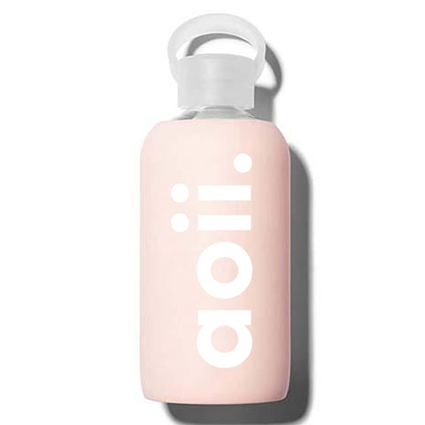Alpha Omicron Pi Glass Water Bottle with Silicone Sleeve