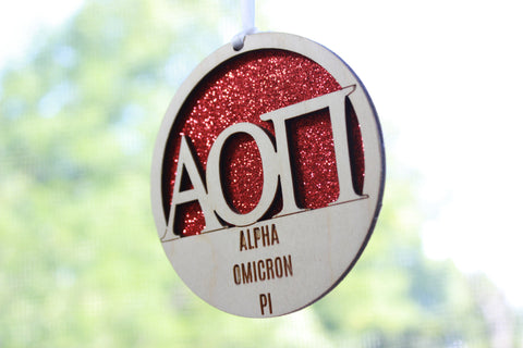 Alpha Omicron Pi - Laser Carved Greek Letter Ornament - 3" Round