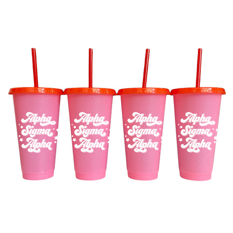 Alpha Sigma Alpha Glitter Color Changing Cup 4-Pack