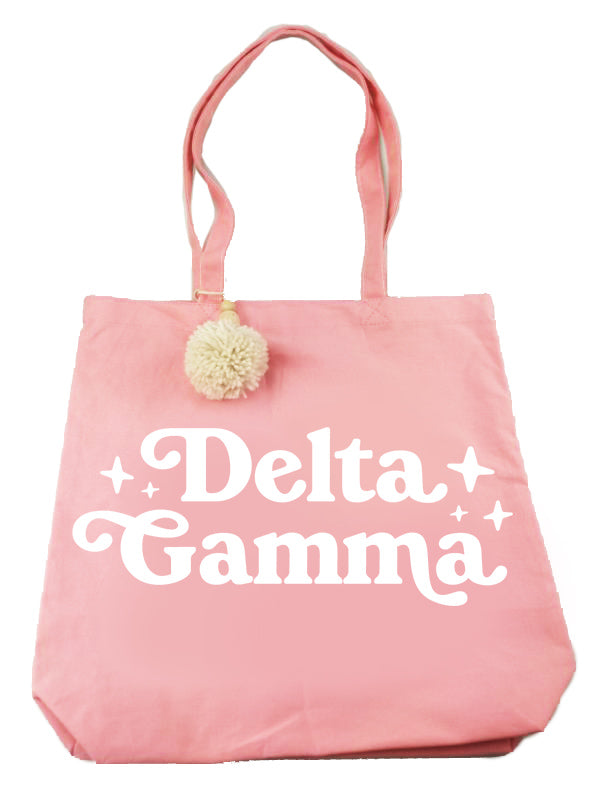 Delta Gamma Retro Pom Pom Tote Bag