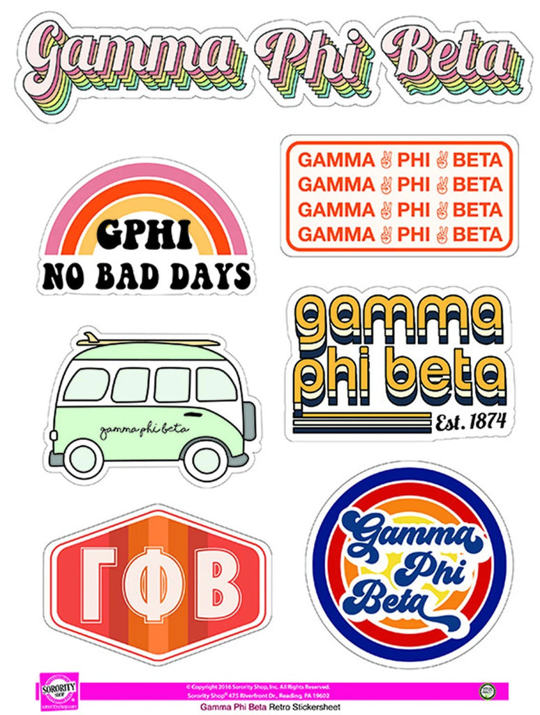 Gamma Phi Beta Retro Sticker Sheet