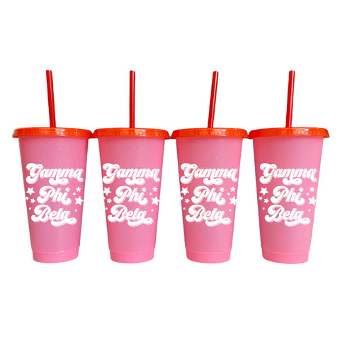 Gamma Phi Beta Glitter Color Changing Cup 4-Pack