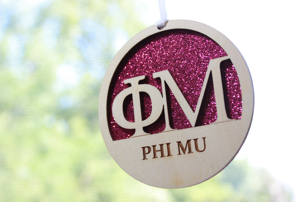 Phi Mu - Laser Carved Ornament - 3" Round