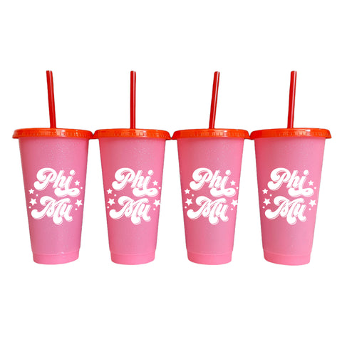 Phi Mu Glitter Color Changing Cup 4-Pack