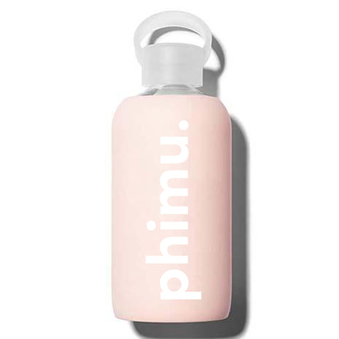 Phi Mu Glass Water Bottle with Silicone Sleeve