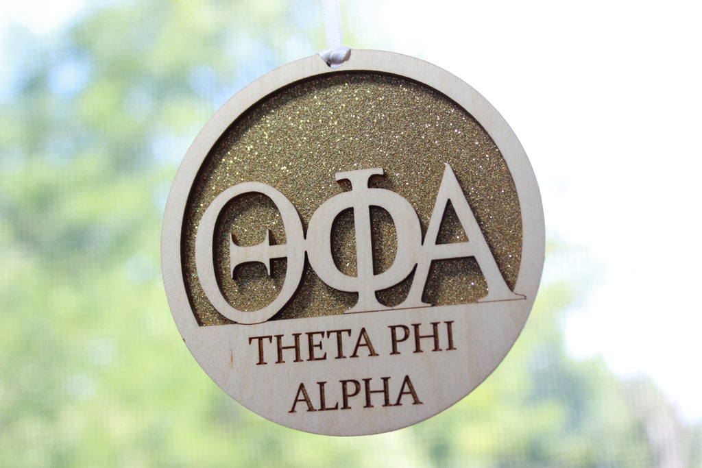 Theta Phi Alpha - Laser Carved Greek Letter Ornament - 3" Round
